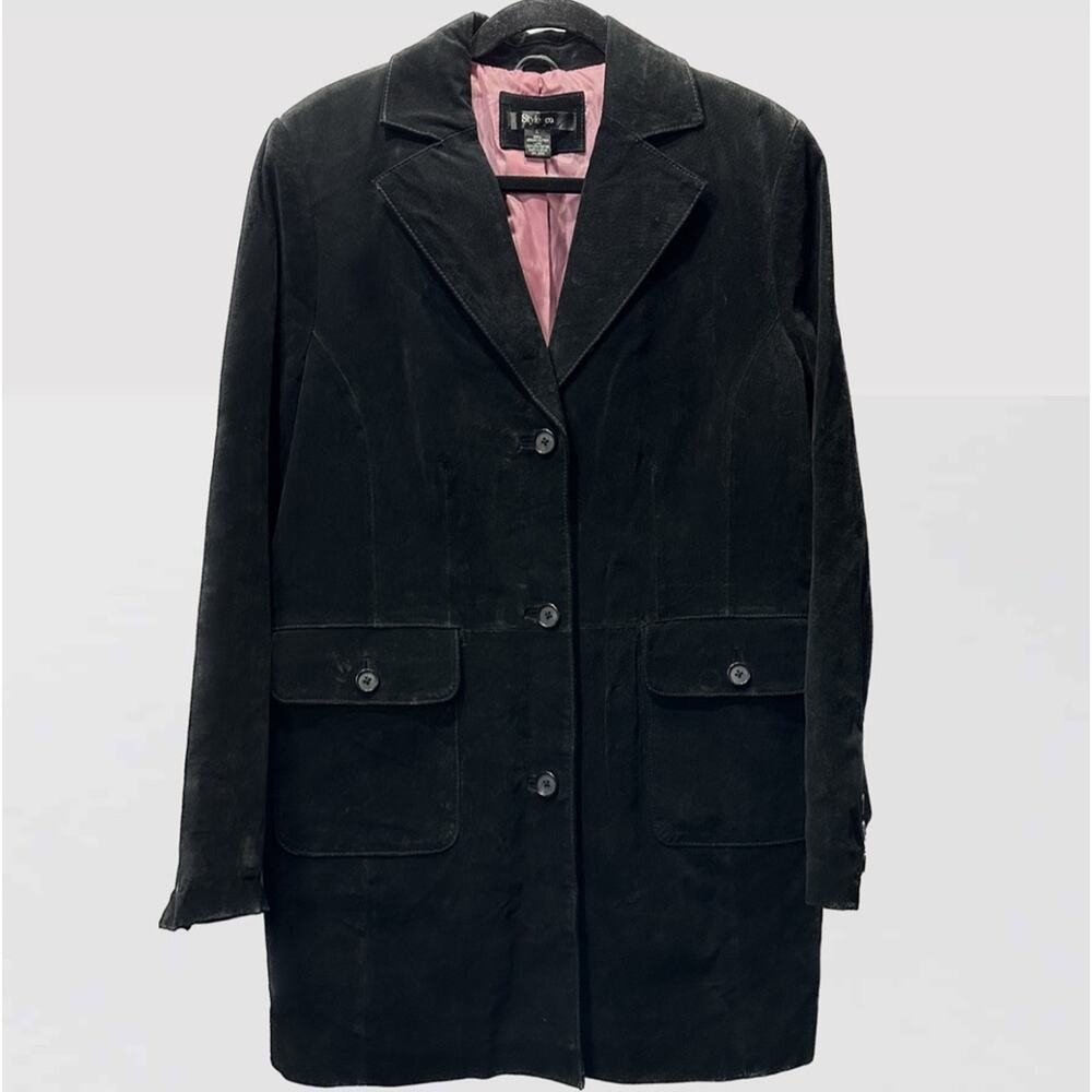 Style & Co. Suede Jacket Black  Button Front Fully Lined Coat Size Large
